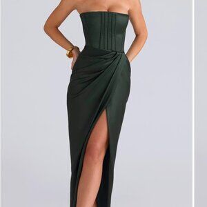 House of CB Carelle Strapless Corset Satin Dress | Lace-Up Back | Like New